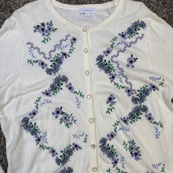 Women’s Vintage Charter Club Embroidered Button Up‎ Cardigan Sweater Size L - Picture 3 of 9